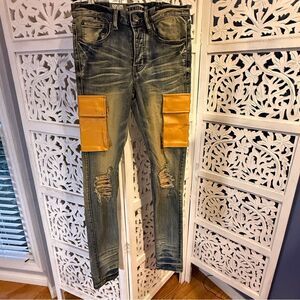 NWT Decibel Cody Cargo Jeans with Faux Leather Accents Sz 28x33